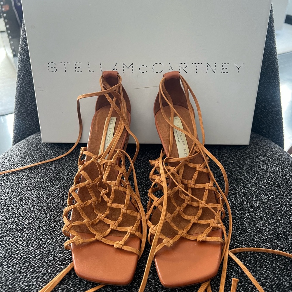 Stella McCartney Women's Vegan Leather strappy heels with ankle wrap size 38